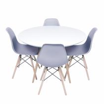 Conjunto mesa eames branca 110cm e 4 cadeiras eames pp cinza