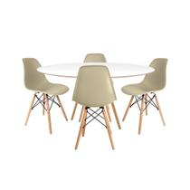 Conjunto mesa eames branca 110cm e 4 cadeiras eames pp nude