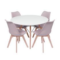 Conjunto mesa eames branca 110cm e 4 cadeiras saarinen pp fendi wood