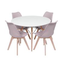 Conjunto Mesa Eames Branca 110cm E 4 Cadeiras Saarinen Pp Nude