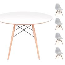 Conjunto Mesa Eames Branca 120cm + 4 Cadeiras Cinza Conjunto Mesa Eames Branca 120cm + 4 Cadeiras Cinza