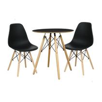 Conjunto Mesa Eames Branca 70cm Redonda Minimalista e 2 Cadeiras Pretas PP Confortáveis para Eventos e Escritórios