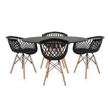 Conjunto Mesa Eames Dsw 110Cm Redondo Com 4 Cad Web Dsw TP Preto Preto