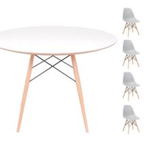 Conjunto Mesa Eames Eiffel DSW Redonda Branca 120cm + 4 Cadeiras Eames DSW - Cinza