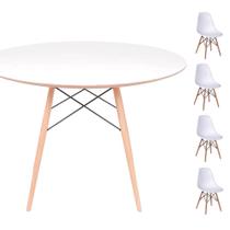 Conjunto Mesa Eames Eiffel DSW Redonda Branca 90cm + 4 Cadeiras Eames DSW - Branca