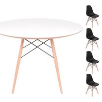 Conjunto Mesa Eames Eiffel DSW Redonda Branca 90cm + 4 Cadeiras Eames DSW - Preta