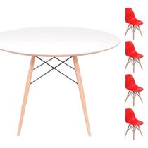 Conjunto Mesa Eames Eiffel DSW Redonda Branca 90cm + 4 Cadeiras Eames DSW - Vermelha