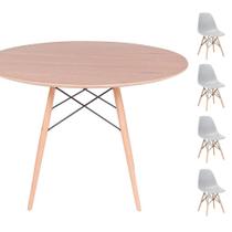 Conjunto Mesa Eames Eiffel DSW Redonda Freijó 120cm + 4 Cadeiras Eames DSW - Cinza