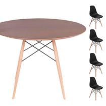 Conjunto Mesa Eames Eiffel DSW Redonda Imbuia 90cm + 4 Cadeiras Eames DSW - Preta