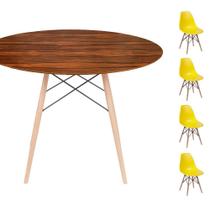 Conjunto Mesa Eames Eiffel DSW Redonda Pau Ferro 120cm + 4 Cadeiras Eames DSW - Amarela