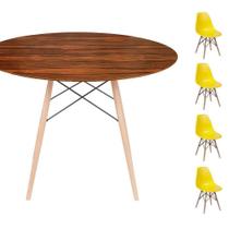 Conjunto Mesa Eames Eiffel Dsw Redonda Pau Ferro 120cm + 4 Cadeiras Eames Dsw - Amarela Conjunto Mesa Eames Eiffel Dsw Redonda Pau Ferro 120cm + 4 Cadeiras Eames Dsw - Amarela