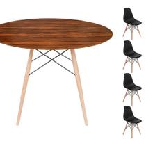 Conjunto Mesa Eames Eiffel DSW Redonda Pau Ferro 120cm + 4 Cadeiras Eames DSW - Preta