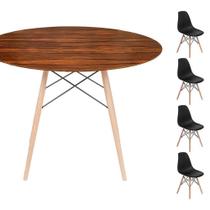 Conjunto Mesa Eames Eiffel Dsw Redonda Pau Ferro 120cm + 4 Cadeiras Eames Dsw - Preta Conjunto Mesa Eames Eiffel Dsw Redonda Pau Ferro 120cm + 4 Cadeiras Eames Dsw - Preta