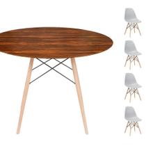 Conjunto Mesa Eames Eiffel DSW Redonda Pau Ferro 90cm + 4 Cadeiras Eames DSW - Cinza Conjunto Mesa Eames Eiffel DSW Redonda Pau Ferro 90cm + 4 Cadeiras Eames DSW - Cinza