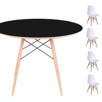 Conjunto Mesa Eames Eiffel DSW Redonda Preta 120cm + 4 Cadeiras Eames DSW - Branca