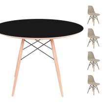 Conjunto Mesa Eames Eiffel DSW Redonda Preta 120cm + 4 Cadeiras Eames DSW - Fendi