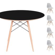 Conjunto Mesa Eames Eiffel DSW Redonda Preta 90cm + 4 Cadeiras Eames DSW - Cinza