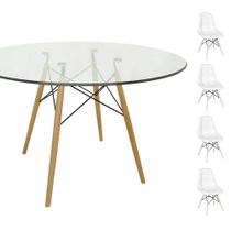 Conjunto Mesa Eames Eiffel Redonda Vidro 90cm + 4 Cadeiras Eames DSW Botonê - Branca Conjunto Mesa Eames Eiffel Redonda Vidro 90cm + 4 Cadeiras Eames DSW Botonê - Branca