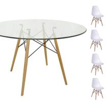 Conjunto Mesa Eames Eiffel Redonda Vidro 90cm + 4 Cadeiras Eames DSW - Branca - ordesign