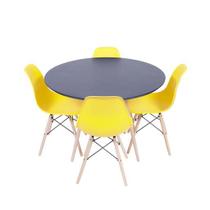 Conjunto mesa eames preta 110cm e 4 cadeiras eames pp amarela