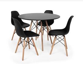 Conjunto mesa eames preta 90cm e 4 cadeiras eames pp preta