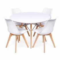 Conjunto Mesa Eames Redonda Branca 110cm e 4 Cadeiras Saarinen Assento Estofado para Sala de Jantar, Eventos e Escritórios