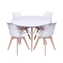 Conjunto Mesa Eames Redonda Branca 110cm e 4 Cadeiras Saarinen Assento Estofado para Sala de Jantar, Eventos e Escritórios