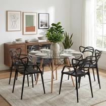 Conjunto Mesa Eames Vidro 110cm + 6 Cadeiras Allegra Seat&Co