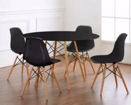 Conjunto Mesa Eiffel 90cm Preta + 4 Cadeiras Dsw Eiffel Design Charles Eames Preta