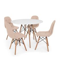 Conjunto Mesa Eiffel Branca 80cm + 4 Cadeiras Dkr Charles Eames Wood Estofada Botonê - Nude