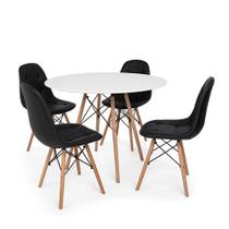 Conjunto Mesa Eiffel Branca 80cm + 4 Cadeiras Dkr Charles Eames Wood Estofada Botonê Preta