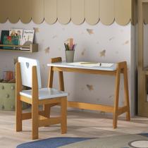 Conjunto Mesa Escrivaninha + 1 Cadeira Infantil Sofia Azul/ Mel Madeira Maciça e Mdf Conjunto Mesa Escrivaninha + 1 Cadeira Infantil Sofia Azul/ Mel Madeira Maciça e Mdf