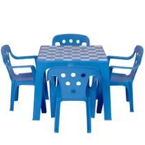 Conjunto Mesa Estampada E 4 Cadeiras Infantil Mor Plástica Azul