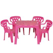 Conjunto Mesa Estampada E 4 Cadeiras Infantil Mor Plástica Rosa