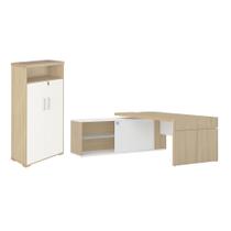 Conjunto Mesa Executiva e Armário Burton Carvalho Branco