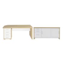 Conjunto Mesa Executiva e Balcão Lincoln Carvalho Branco