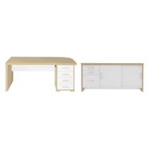 Conjunto Mesa Executiva e Balcão Rotherham Carvalho Branco