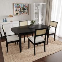 Conjunto Mesa Extensível Oval 4 Cadeira Madeira Maciça Encosto Telado Tiê CabeCasa MadeiraOriginals Preto Conjunto Mesa Extensível Oval 4 Cadeira Madeira Maciça Encosto Telado Tiê CabeCasa MadeiraOriginals Preto