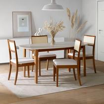 Conjunto Mesa Extensível Oval 4 Cadeiras Madeira Maciça Encosto Telado Tiê CabeCasa MadeiraOriginals Marrom