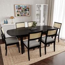 Conjunto Mesa Extensível Oval 6 Cadeira Madeira Maciça Encosto Telado Tiê CabeCasa MadeiraOriginals