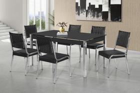 Conjunto mesa facinare 1,60x0,90 vidro serig. - 6 cad. rainha junco cr preto