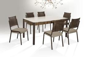 Conjunto mesa facinare dc rt. 1,60x0,90 vd serig6 cad.rainha new junco dc b bc80 j 03 cho cho trava nogal vidro off white