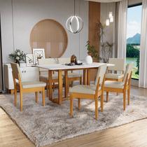 Conjunto Mesa Filadélfia Tampo Oval 6 Cadeiras Miami Cerejeira Tecido A40 100% Madeira Maciça