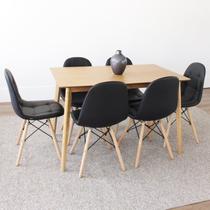 Conjunto Mesa Finlândia 120x73,5cm Tampo MDF com 6 Cadeiras Eiffel Botonê Preto/Marrom