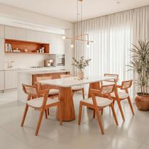 Conjunto Mesa Fortaleza com 6 Cadeiras Madeira Maciça, Rattan 100% Natural e Estofada Verona Conjunto Mesa Fortaleza com 6 Cadeiras Madeira Maciça, Rattan 100% Natural e Estofada Verona