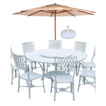 Conjunto Mesa Giratoria 8 Cadeiras Aluminio Piscina Jardim Bege