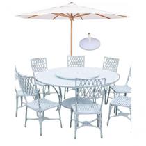Conjunto Mesa Giratoria 8 Cadeiras Aluminio Piscina Jardim Branco