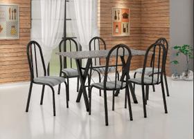 Conjunto Mesa Granito 1,40cm Cromo Preto com 6 Cadeiras (056) Listrado DEISE - ARTEFAMOL 8621