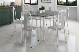 Conjunto Mesa Granito 1,40x1,20cm Cromo Branco com 6 Cadeiras (058) Escolha sua Cor LORENA - ARTEFAMOL 8579