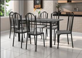 Conjunto Mesa Granito 1,50x0,75cm Cromo Preto com 6 Cadeiras (021) Escolha sua Cor LUANA - ARTEFAMOL 2194